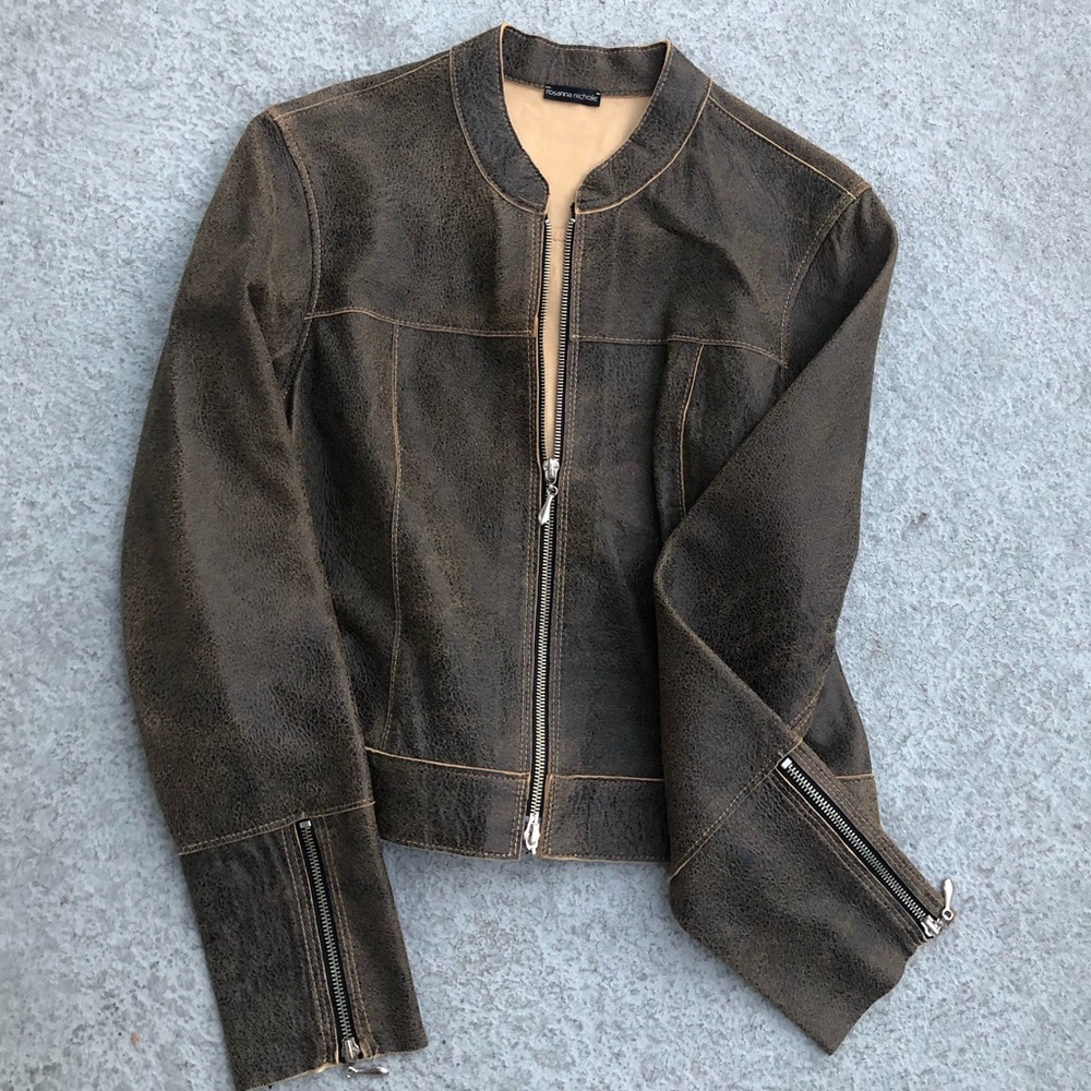 Brown Genuine Leather Zip Up Jacket